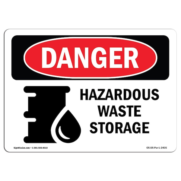 Safety Sign, OSHA Danger, 3.5" Height, 5" Width, Hazardous Waste Storage, Landscape, 10PK